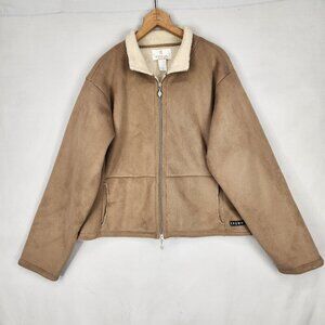 Browning Double Zip Up Jacket Women's XL Brown Faux Suede Sherpa Lining Outdoors